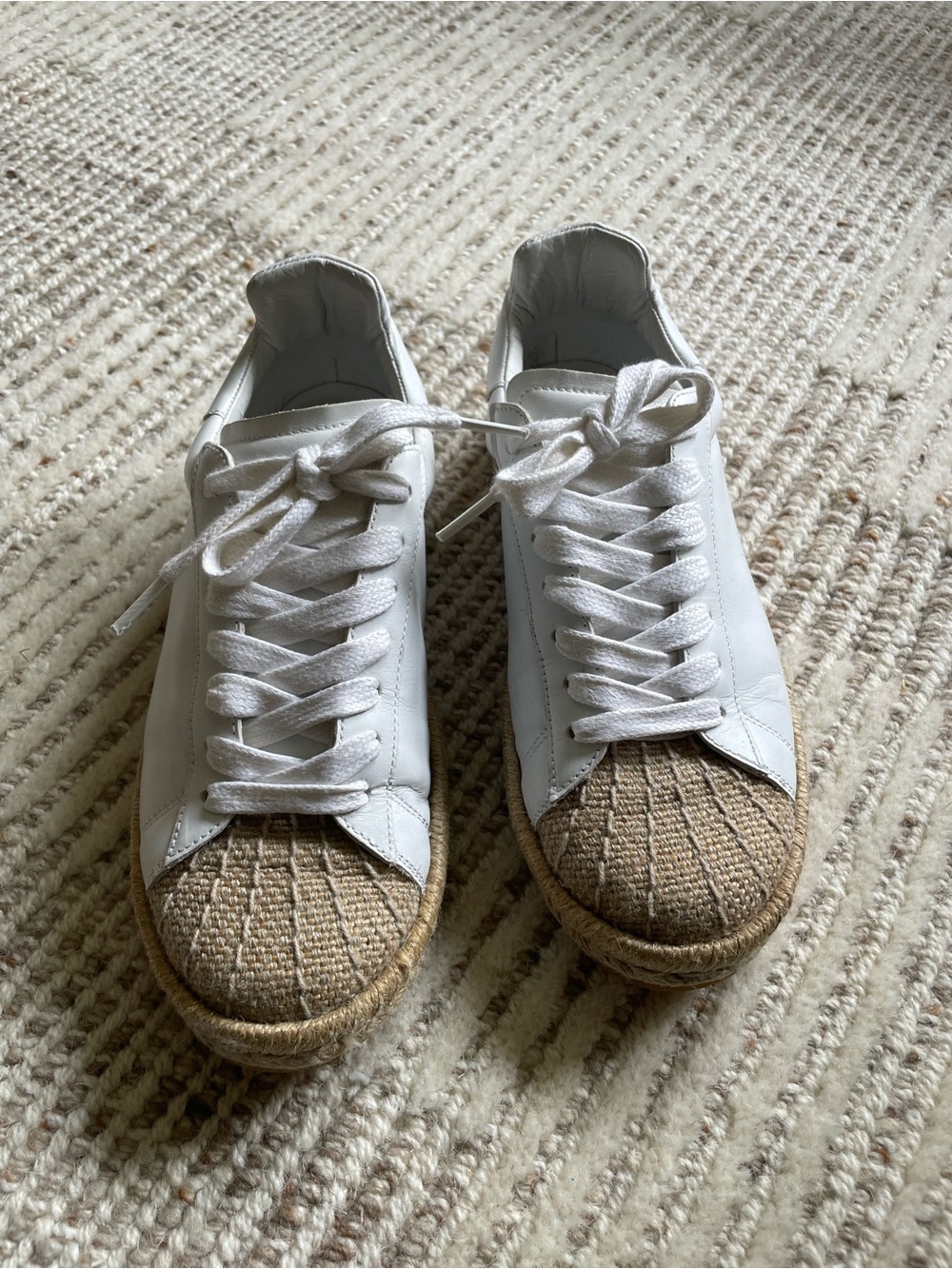 Alexander Wang White Leather Sneakers with Natural Woven Toe